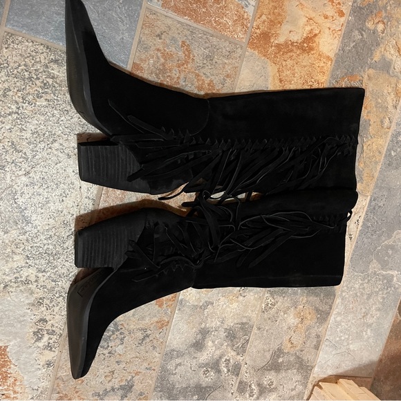 👢Charles David Black Leather Suede Pointed Toe Fringe style Boots! - Picture 6 of 13